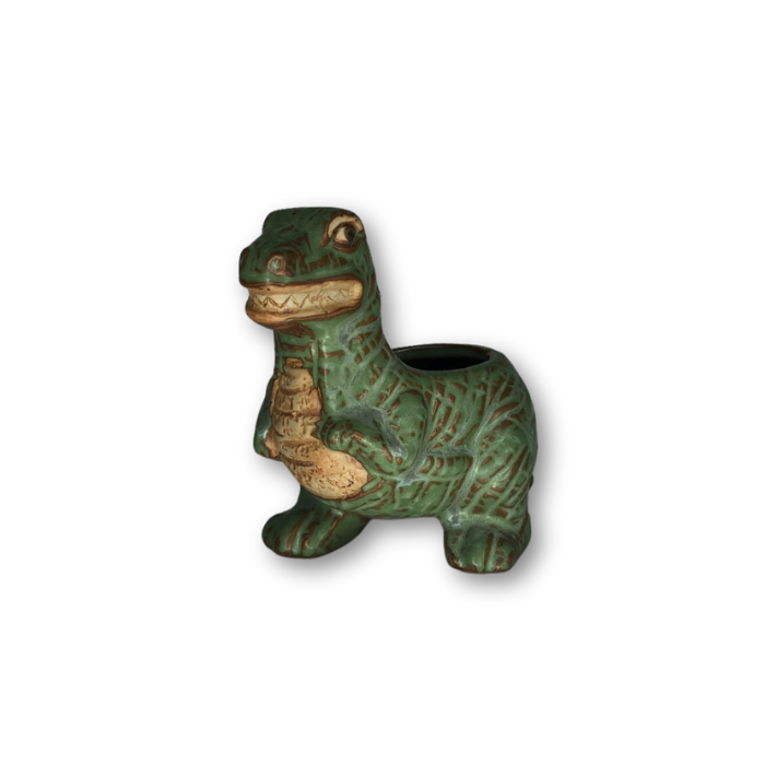 Rustic Antique Green Tyrannosaurus Rex Dinosaur Flower Pot-0