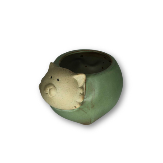 Rustic Antique Green Cat, Flower Pot-0