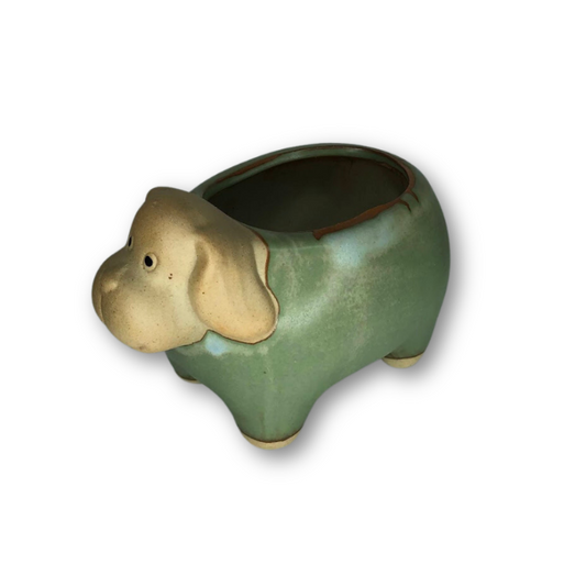 Rustic Antique Green Dog, Flower Pot-0