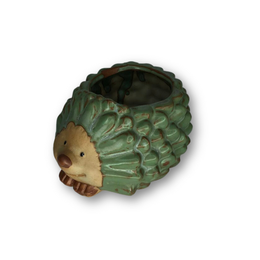 Rustic Antique Green Hedgehog, Flower Pot-0