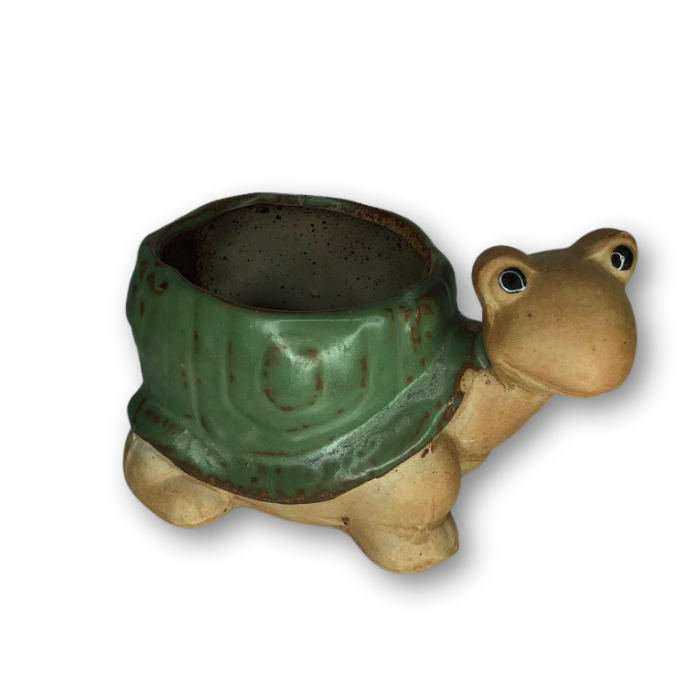 Rustic Antique Green Turtle, Flower Pot-0