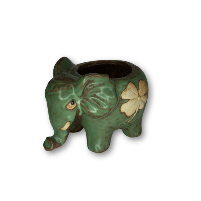 Rustic Antique Green Elephant with Four Leaf Clover Flower Pot-0