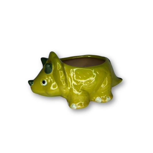Green Triceratops Pot, Dinosaur Flower Pot-0