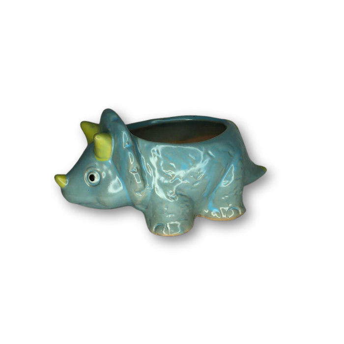 Blue Triceratops Pot, Dinosaur Flower Pot-0