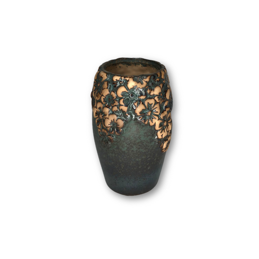 Round Black to Real Fade Flower Pot with Raised Floral Pattern-0