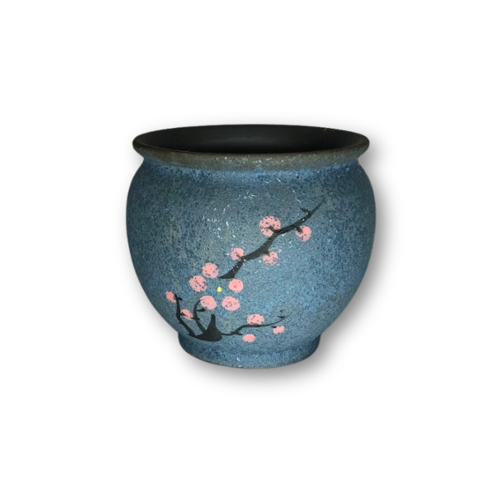 Blue Asian Style Pot with Cherry Blossom Branch-0
