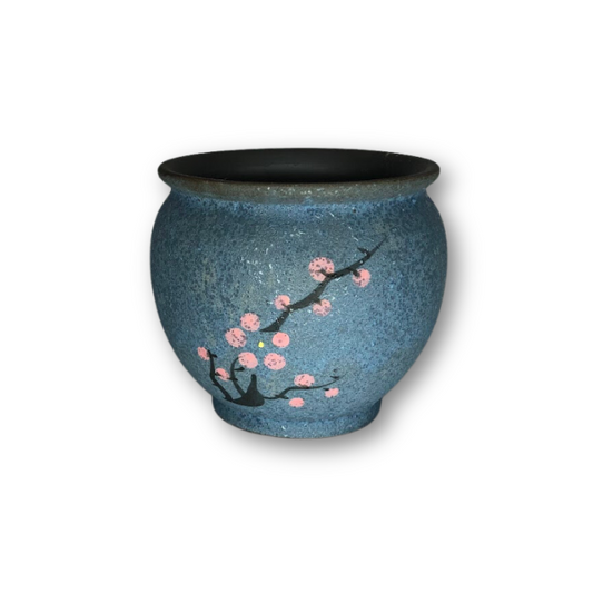 Blue Asian Style Pot with Cherry Blossom Branch-0