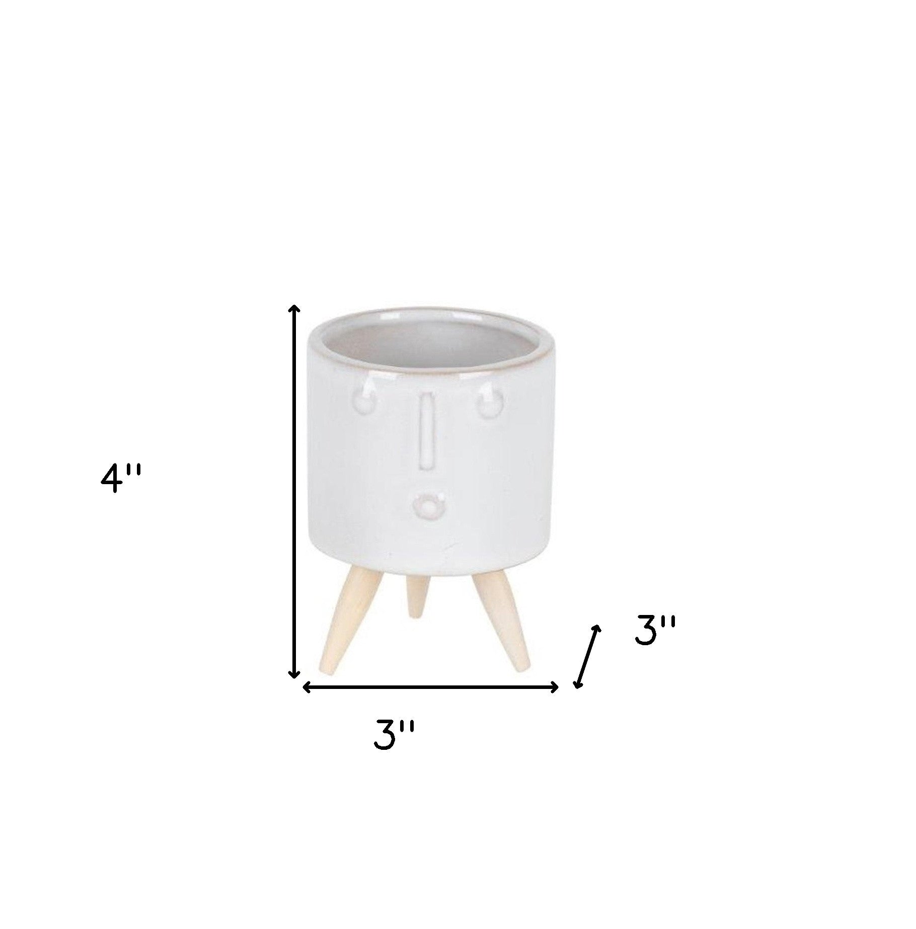 Set of Three White Porcelain 1 Ounce Round Funny Face Pot Planters With Stands-7