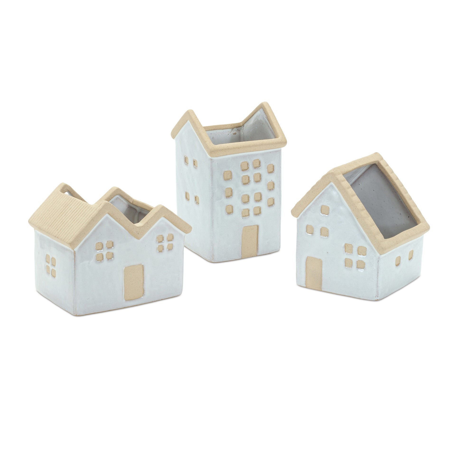 Set of Three White And Natural House Trio Pot Planters-1