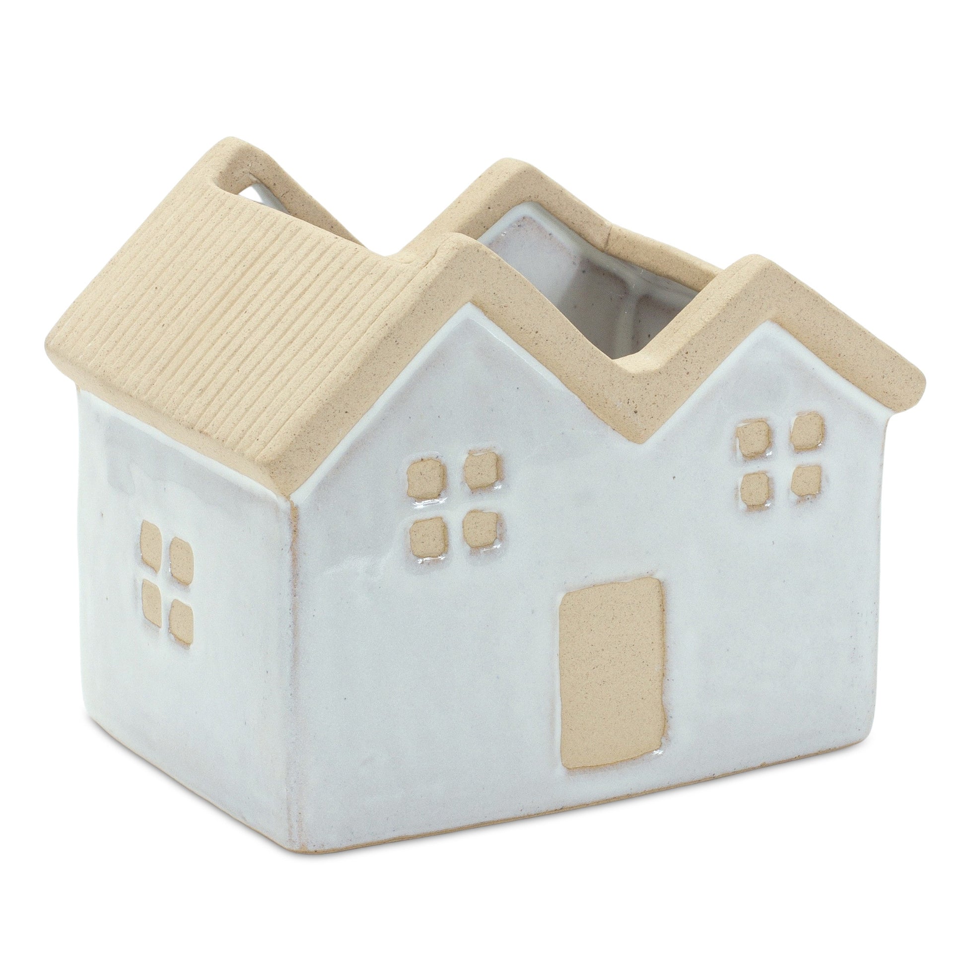 Set of Three White And Natural House Trio Pot Planters-2