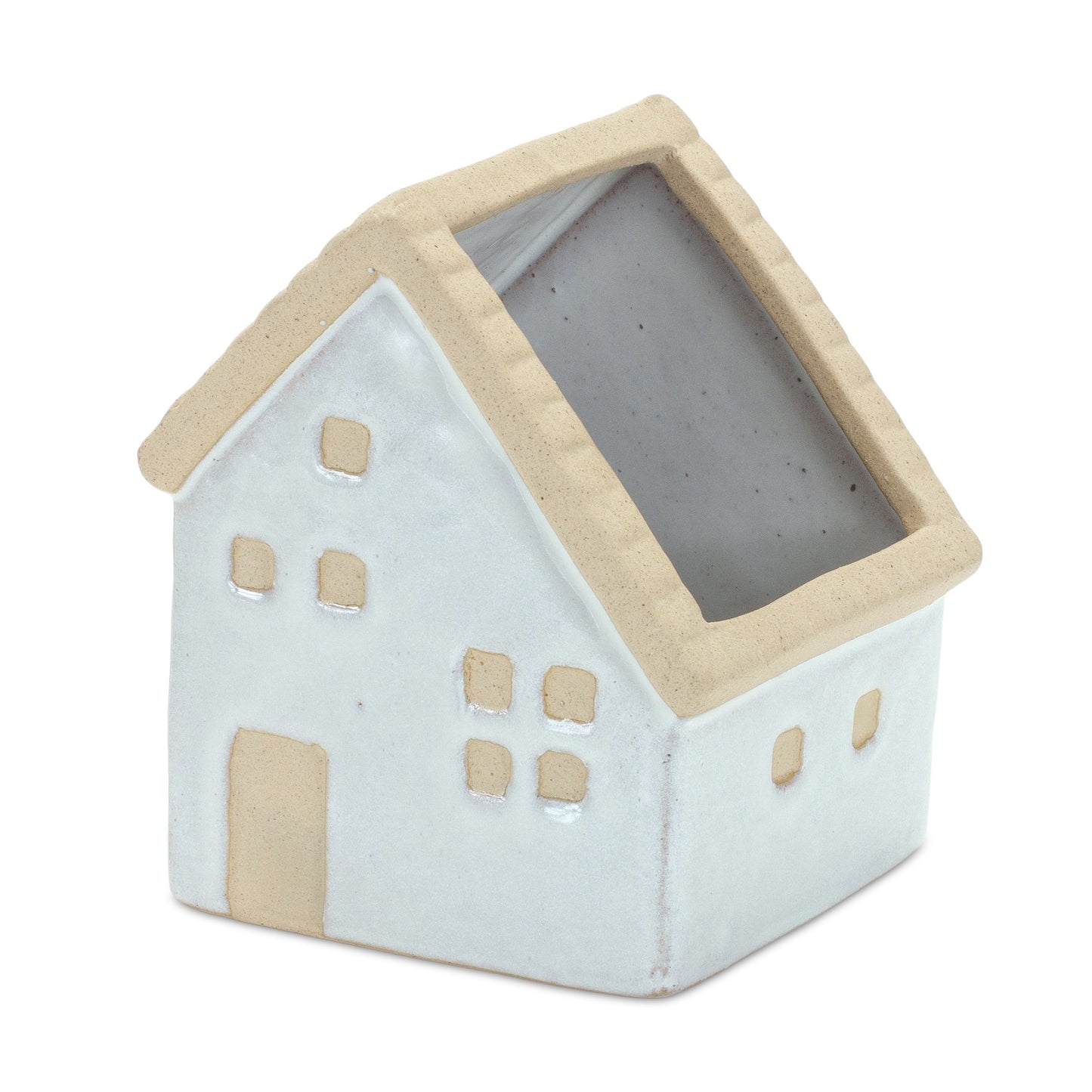 Set of Three White And Natural House Trio Pot Planters-4
