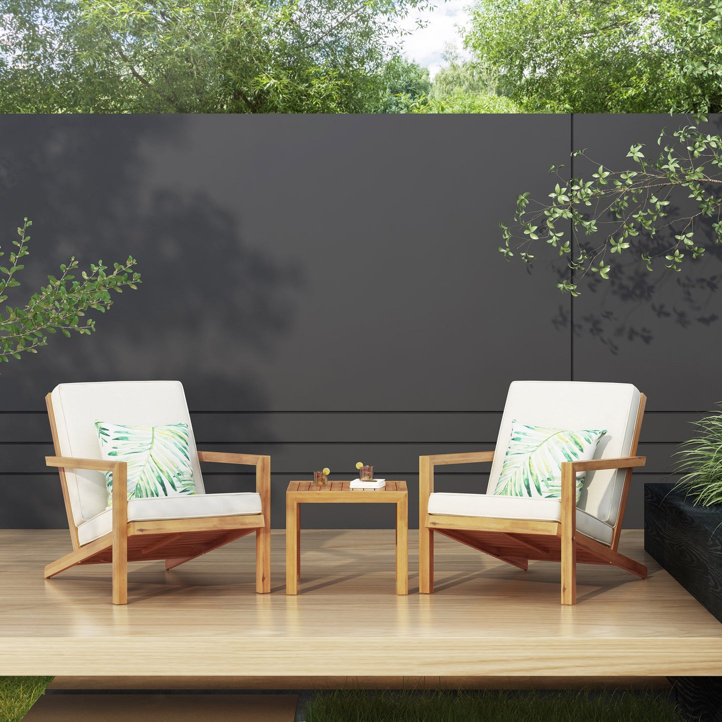 3 Pieces Acacia Wood Outdoor Minimalist set-1