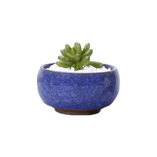 Dark Blue Bowl Glazed Cracked Pattern Ceramic Succulent Planter Pot-0