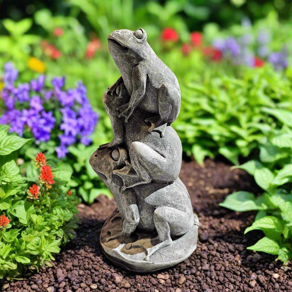 Harmonious Frogs on Lilypad Statue (12" x 6")-3