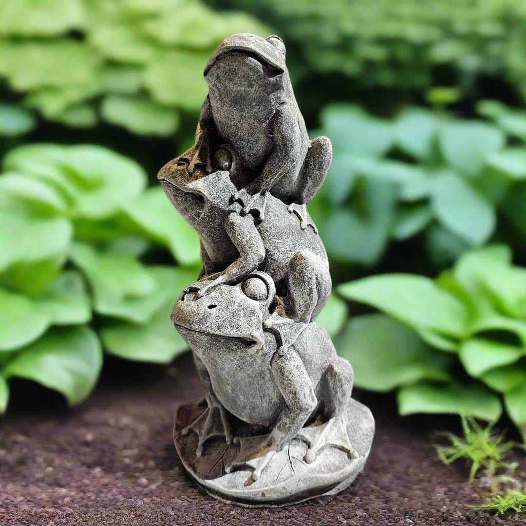Harmonious Frogs on Lilypad Statue (12" x 6")-2