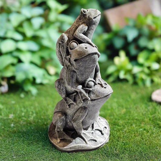 Harmonious Frogs on Lilypad Statue (12" x 6")-0